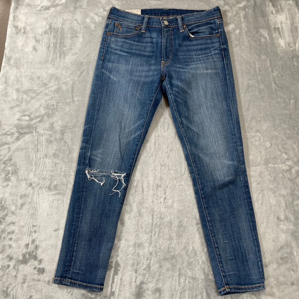 Polo Ralph Lauren Jeans Size 29 Tompkins Skinny‎ Crop Distressed Blue Denim
